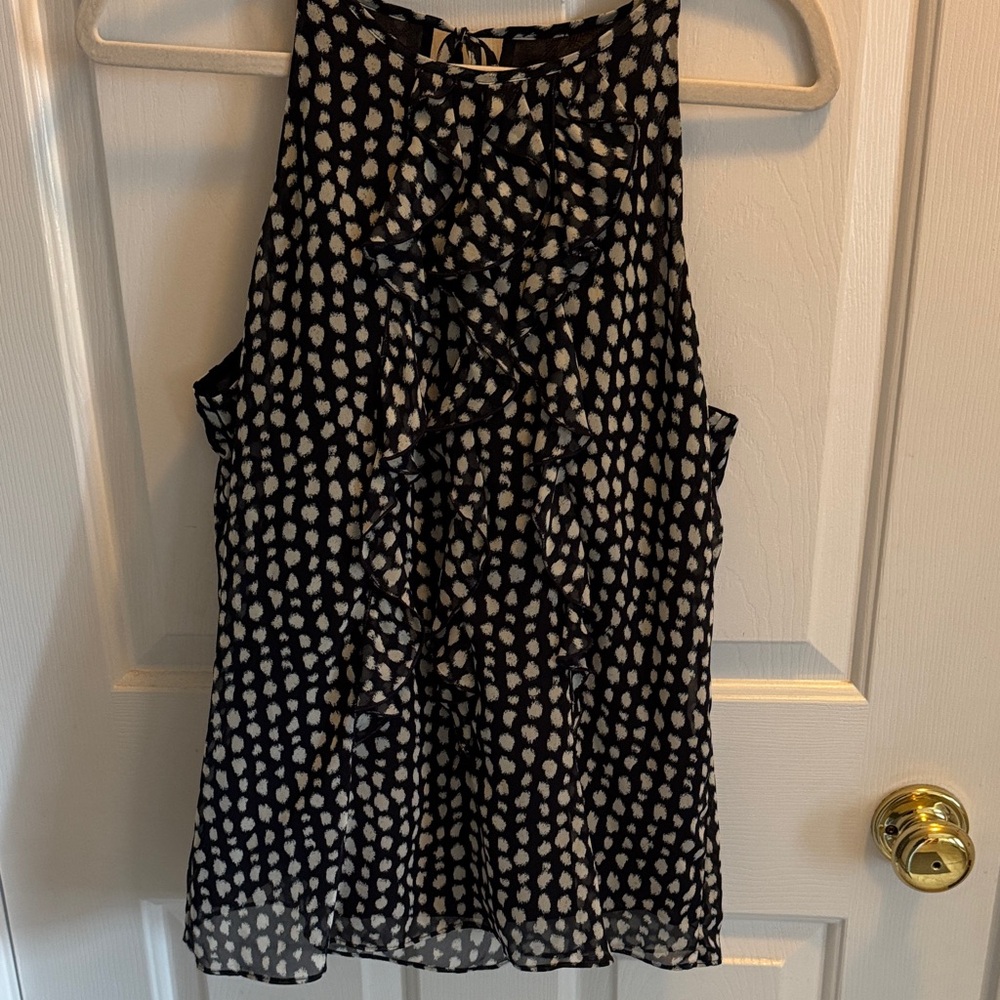 Ann Taylor Navy Blue and White Sleeveless Blouse
